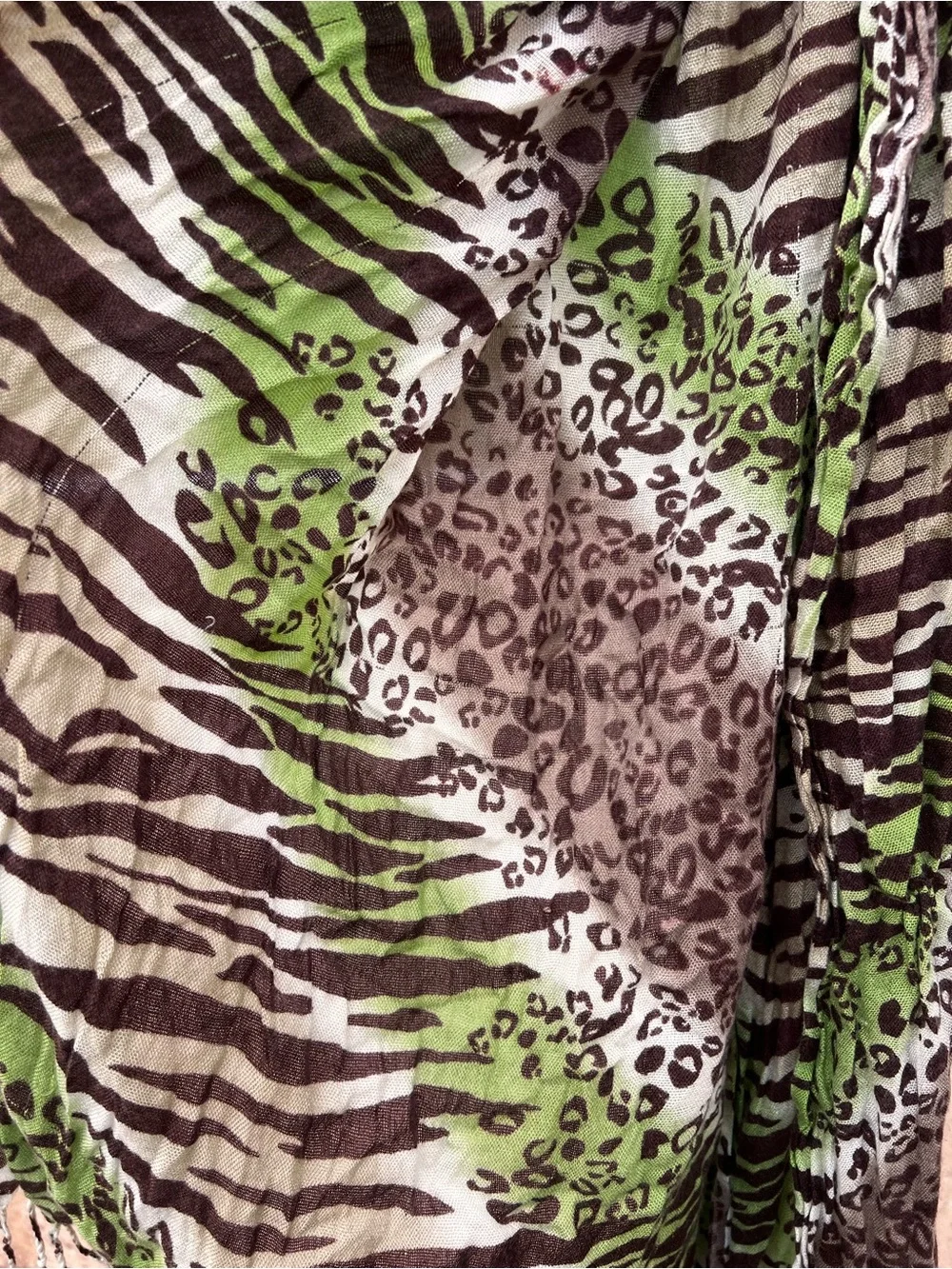 Animal Print Tassel Scarf - Brown & Green